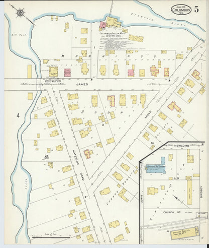 Sanborn Fire Insurance Map from Columbus, Columbia and Dodge County, Wisconsin (1915), Sheet #0005 - Historic Sanborn Fire Insurance Map Print, vintage old map wall art, antique decor, genealogy gift, Wisconsin Wisconsin map