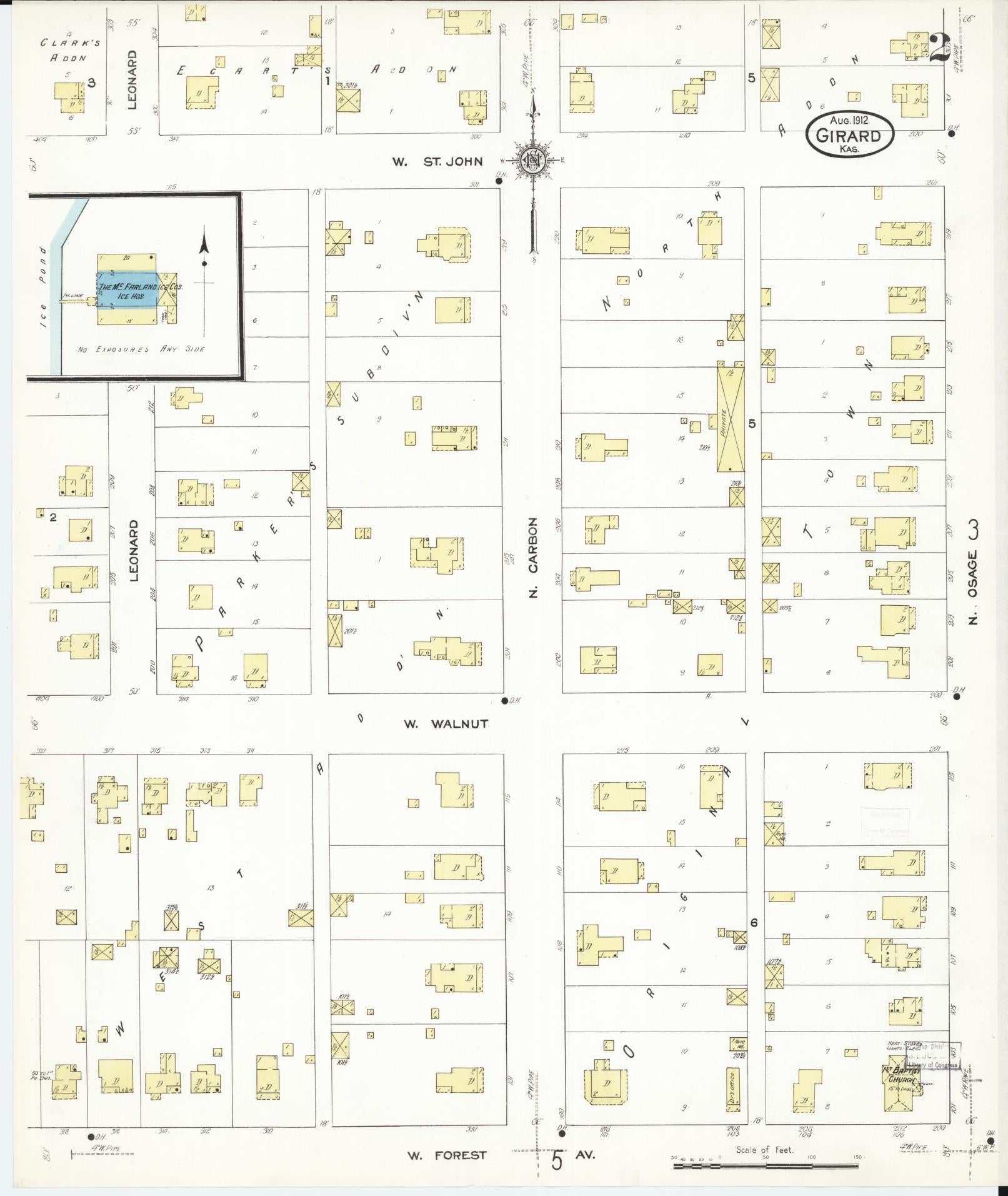 Sanborn Fire Insurance Map from Girard, Crawford County, Kansas (1912), Sheet #0002 - Complete Map Set gallery image, historic Sanborn map, vintage wall art, Kansas Kansas