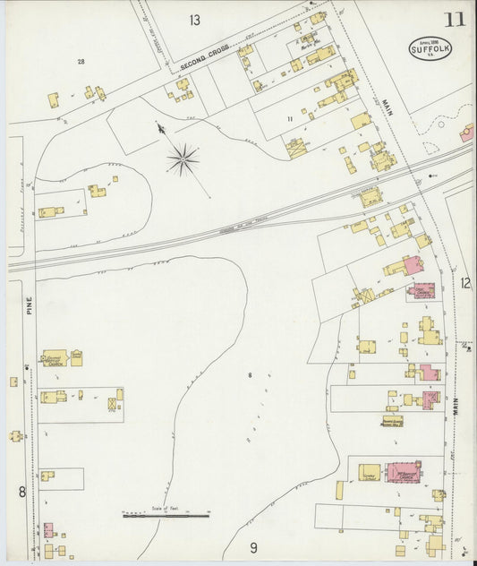 Sanborn Fire Insurance Map from Suffolk, Independent Cities, Virginia (1898), Sheet #0011 - Historic Sanborn Fire Insurance Map Print, vintage old map wall art, antique decor, genealogy gift, Virginia Virginia map