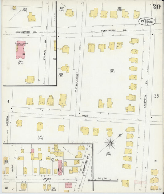 Sanborn Fire Insurance Map from Passaic, Passaic County, New Jersey (1903), Sheet #0029 - Historic Sanborn Fire Insurance Map Print, vintage old map wall art, antique decor, genealogy gift, New Jersey New Jersey map