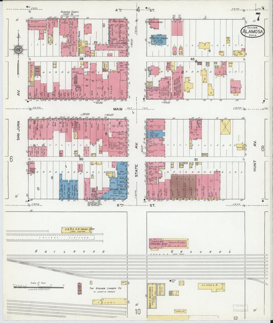 Sanborn Fire Insurance Map from Alamosa, Alamosa County, Colorado (1919), Sheet #0007 - Historic Sanborn Fire Insurance Map Print, vintage old map wall art, antique decor, genealogy gift, Colorado Colorado map