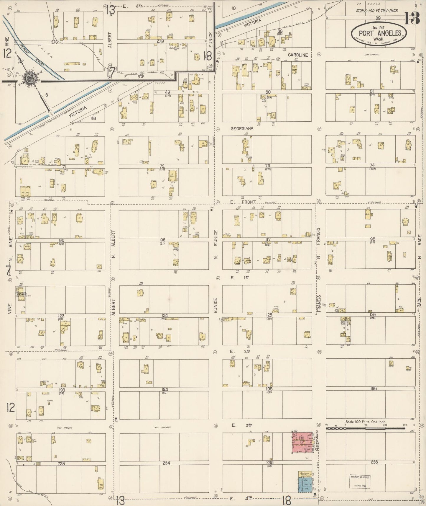 Sanborn Fire Insurance Map from Port Angeles, Clallam County, Washington (1917), Sheet #0013 - Complete Map Set gallery image, historic Sanborn map, vintage wall art, Washington Washington