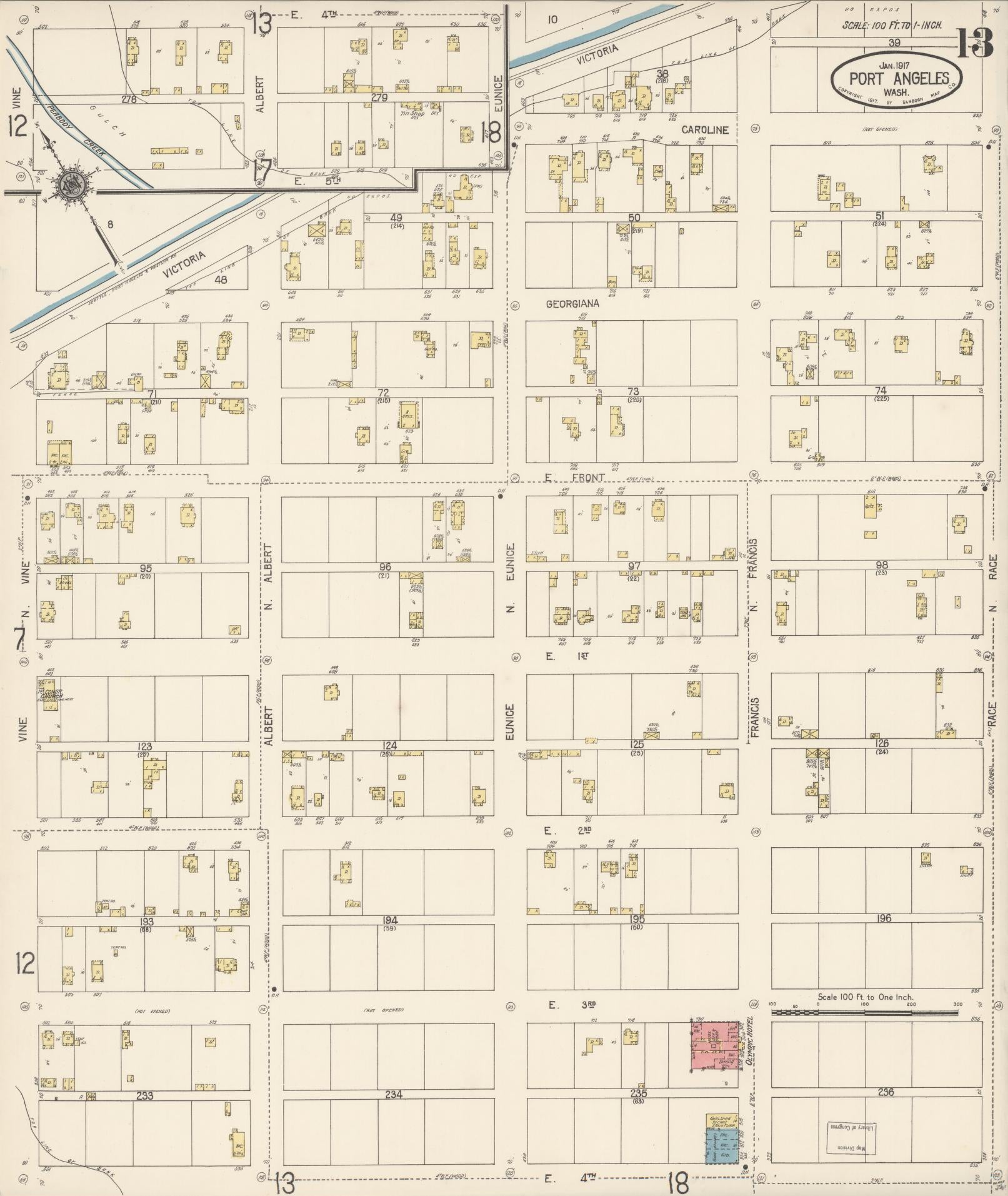 Sanborn Fire Insurance Map from Port Angeles, Clallam County, Washington (1917), Sheet #0013 - Complete Map Set gallery image, historic Sanborn map, vintage wall art, Washington Washington