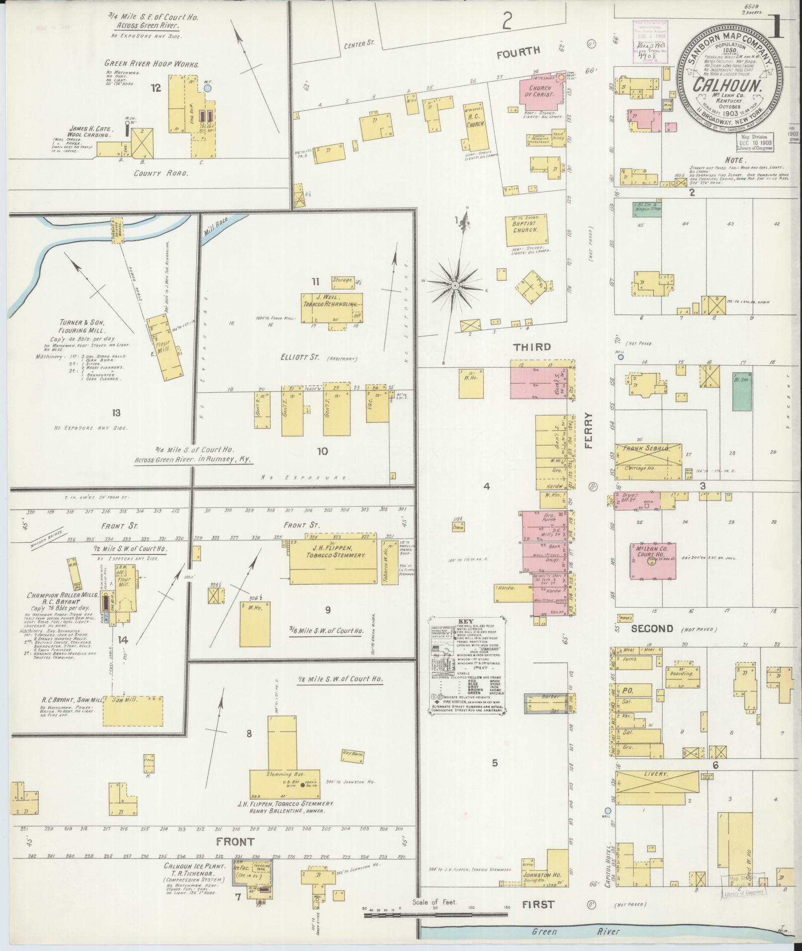 Sanborn Fire Insurance Map from Calhoun, Mclean County, Kentucky (1903), Sheet #0001 - Complete Map Set gallery image, historic Sanborn map, vintage wall art, Kentucky Kentucky