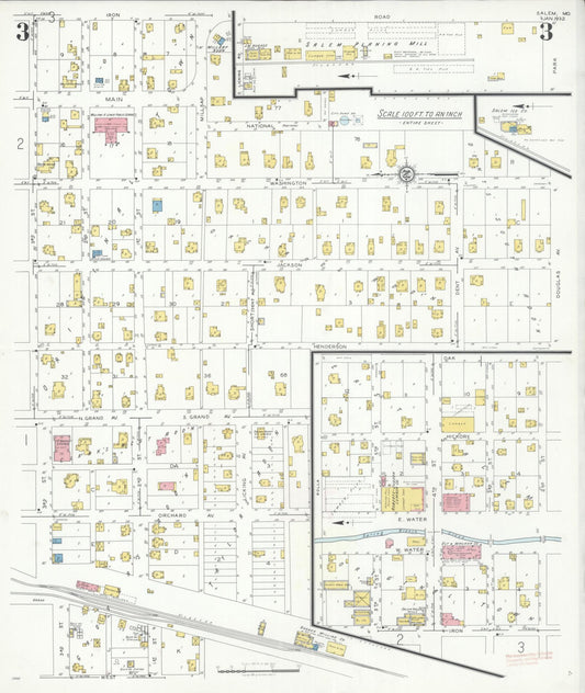 Sanborn Fire Insurance Map from Salem, Dent County, Missouri (1932), Sheet #0003 - Historic Sanborn Fire Insurance Map Print, vintage old map wall art, antique decor, genealogy gift, Missouri Missouri map