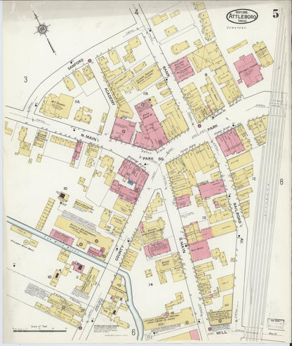 Sanborn Fire Insurance Map from Attleboro, Bristol County, Massachusetts (1916), Sheet #0005 - Complete Map Set gallery image, historic Sanborn map, vintage wall art, Massachusetts Massachusetts