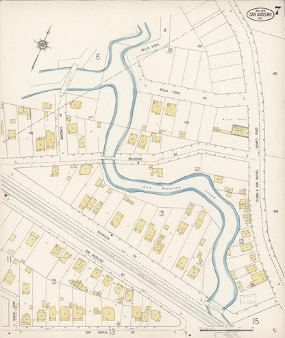 Sanborn Fire Insurance Map from San Anselmo, Marin County, California (1919), Sheet #0007 - Complete Map Set gallery image, historic Sanborn map, vintage wall art, California California
