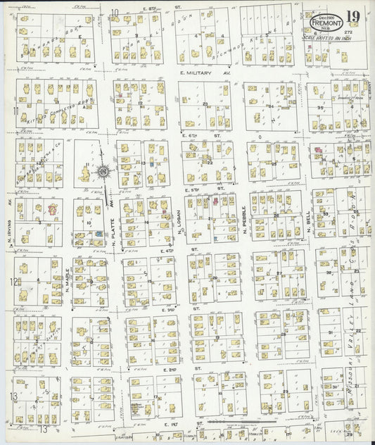 Sanborn Fire Insurance Map from Fremont, Dodge County, Nebraska (1920), Sheet #0019 - Historic Sanborn Fire Insurance Map Print, vintage old map wall art, antique decor, genealogy gift, Nebraska Nebraska map