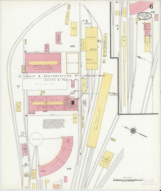 Sanborn Fire Insurance Map from Tyler, Smith County, Texas (1919), Sheet #0006 - Historic Sanborn Fire Insurance Map Print, vintage old map wall art, antique decor, genealogy gift, Texas Texas map