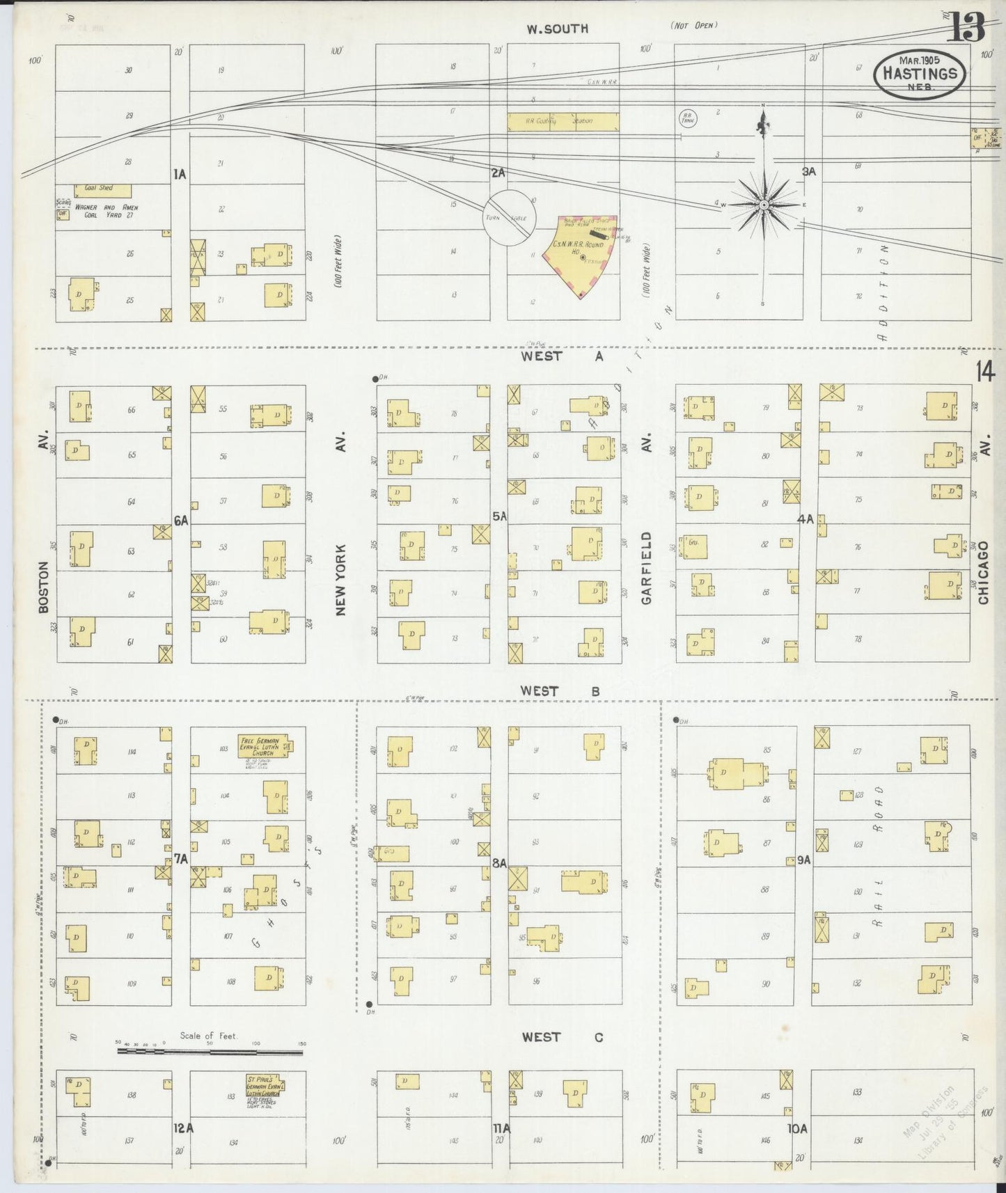 Sanborn Fire Insurance Map from Hastings, Adams County, Nebraska (1905), Sheet #0013 - Complete Map Set gallery image, historic Sanborn map, vintage wall art, Nebraska Nebraska