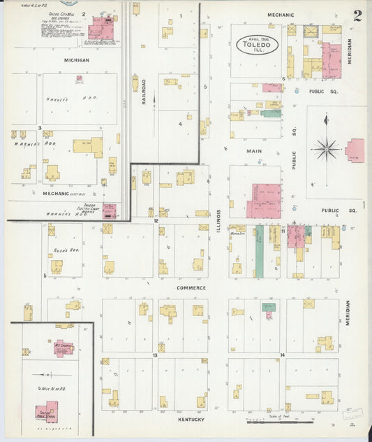Sanborn Fire Insurance Map from Toledo, Cumberland County, Illinois (1906), Sheet #0002 - Historic Sanborn Fire Insurance Map Print, vintage old map wall art, antique decor, genealogy gift, Illinois Illinois map
