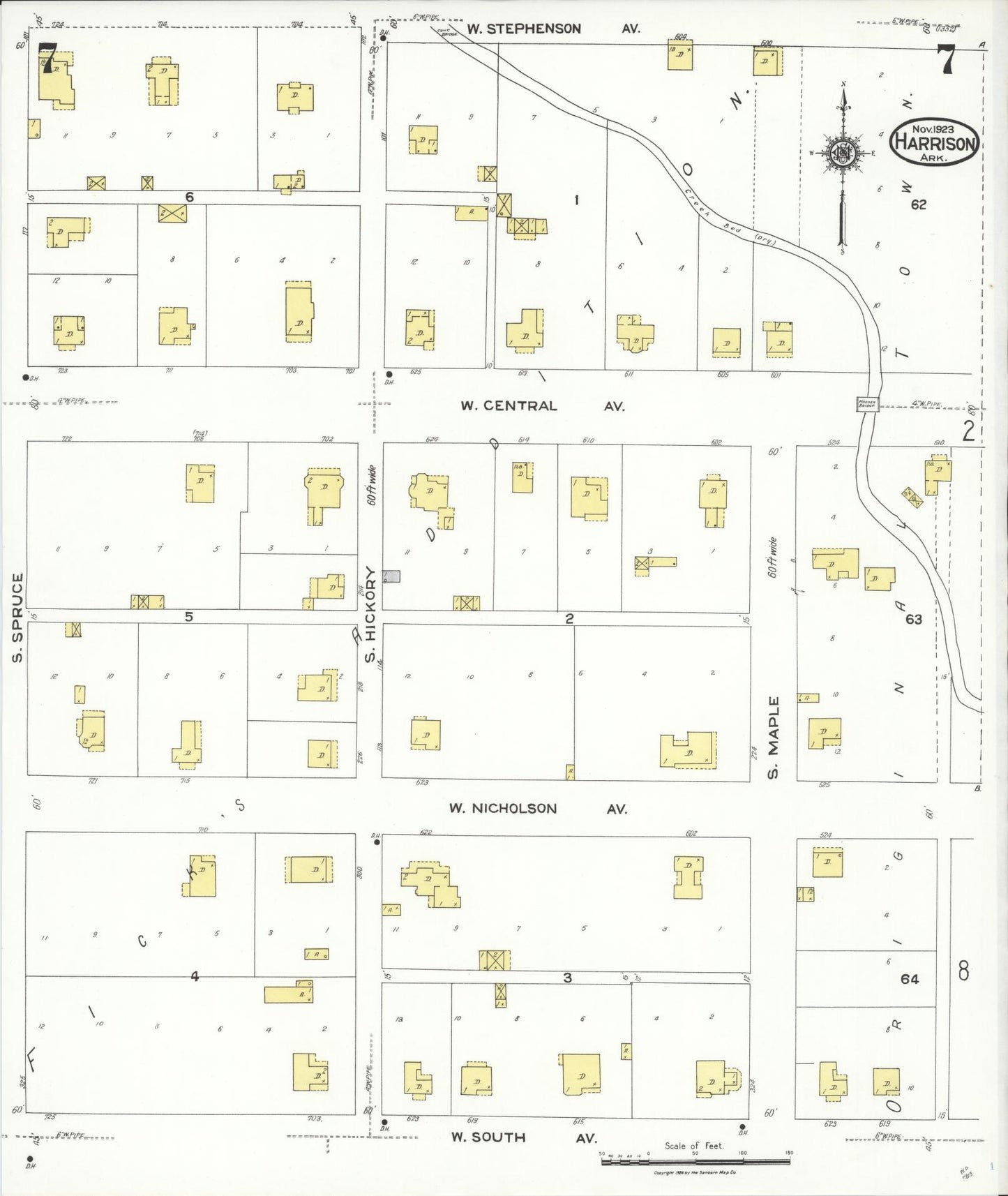 Sanborn Fire Insurance Map from Harrison, Boone County, Arkansas (1923), Sheet #0007 - Complete Map Set gallery image, historic Sanborn map, vintage wall art, Arkansas Arkansas