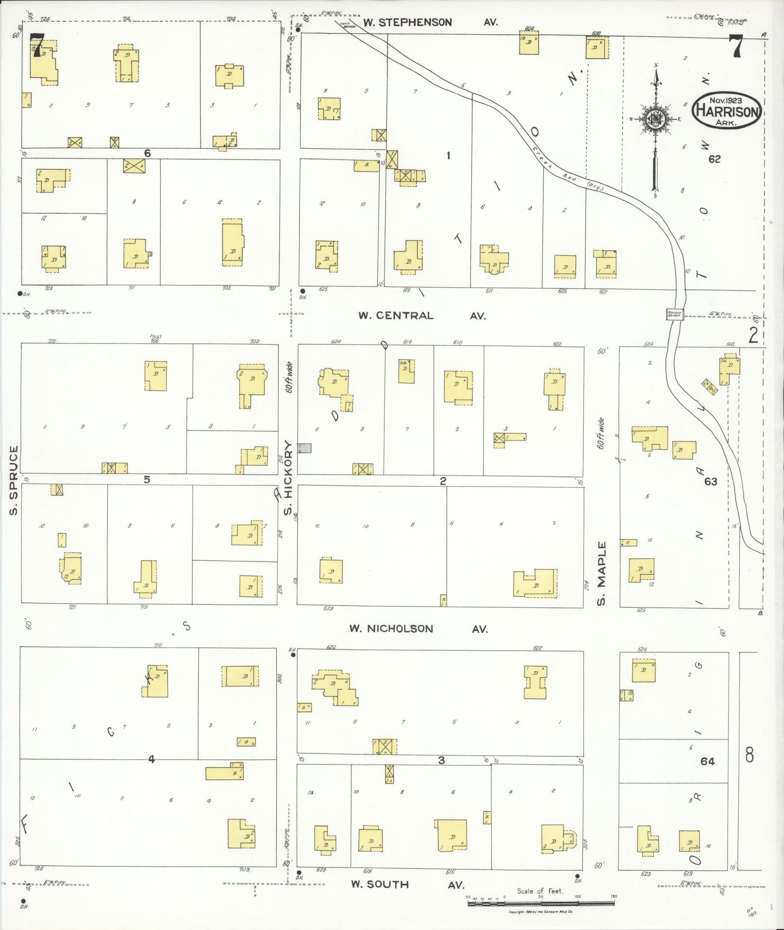 Sanborn Fire Insurance Map from Harrison, Boone County, Arkansas (1923), Sheet #0007 - Complete Map Set gallery image, historic Sanborn map, vintage wall art, Arkansas Arkansas