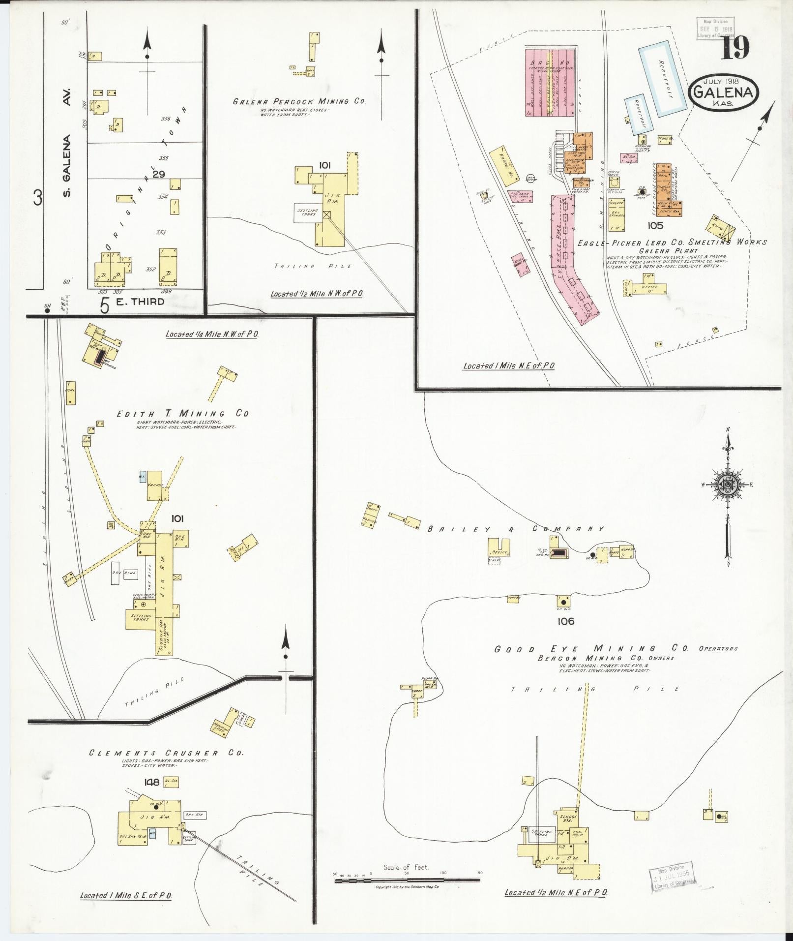 Sanborn Fire Insurance Map from Galena, Cherokee County, Kansas (1918), Sheet #0019 - Complete Map Set gallery image, historic Sanborn map, vintage wall art, Kansas Kansas