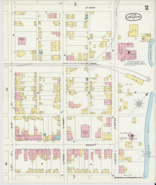 Sanborn Fire Insurance Map from Lewisburg, Union County, Pennsylvania (1896), Sheet #0002 - Historic Sanborn Fire Insurance Map Print, vintage old map wall art, antique decor, genealogy gift, Pennsylvania Pennsylvania map