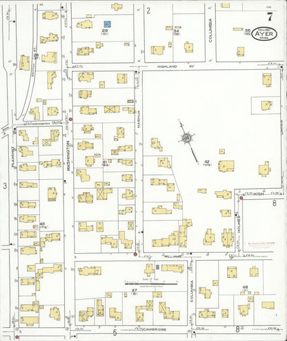 Sanborn Fire Insurance Map from Ayer, Middlesex County, Massachusetts (1921), Sheet #0007 - Historic Sanborn Fire Insurance Map Print, vintage old map wall art, antique decor, genealogy gift, Massachusetts Massachusetts map