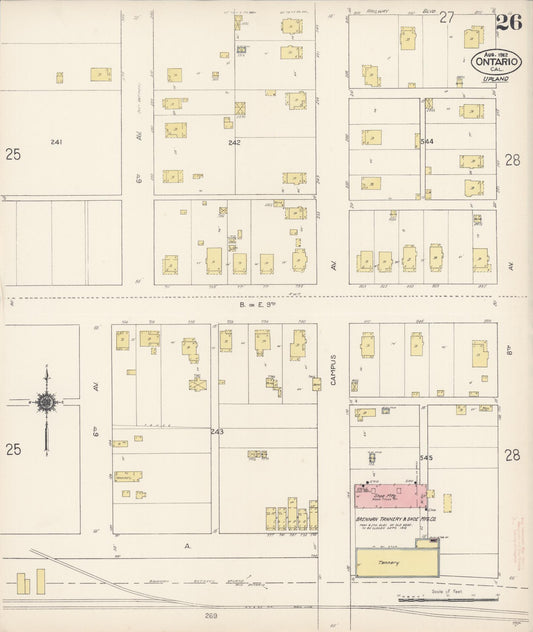 Sanborn Fire Insurance Map from Ontario, San Bernardino County, California (1912), Sheet #0026 - Historic Sanborn Fire Insurance Map Print, vintage old map wall art, antique decor, genealogy gift, California California map