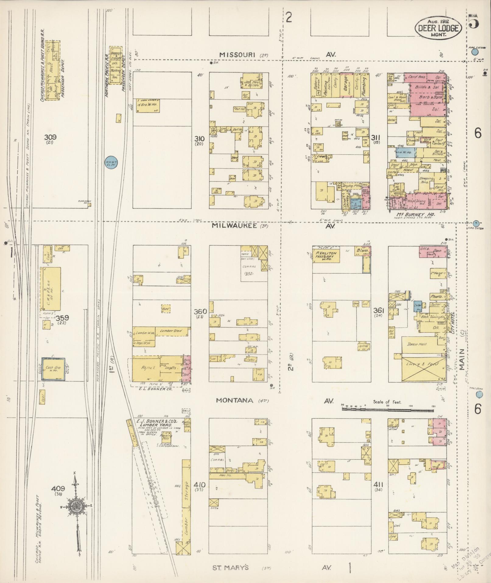 Sanborn Fire Insurance Map from Deer Lodge, Powell County, Montana (1912), Sheet #0005 - Historic Sanborn Fire Insurance Map Print, vintage old map wall art, antique decor, genealogy gift, Montana Montana map