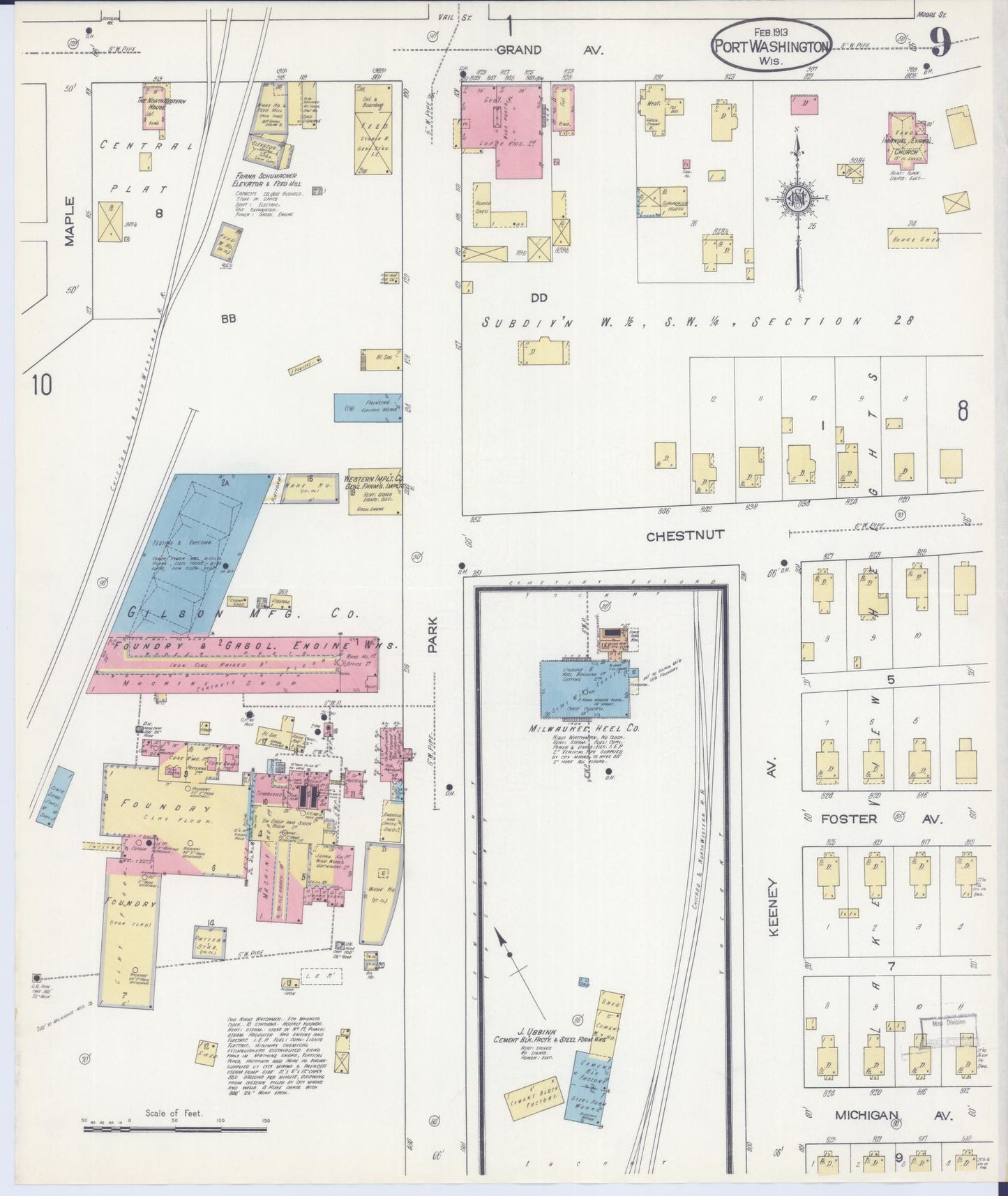 Sanborn Fire Insurance Map from Port Washington, Ozaukee County, Wisconsin (1913), Sheet #0009 - Complete Map Set gallery image, historic Sanborn map, vintage wall art, Wisconsin Wisconsin