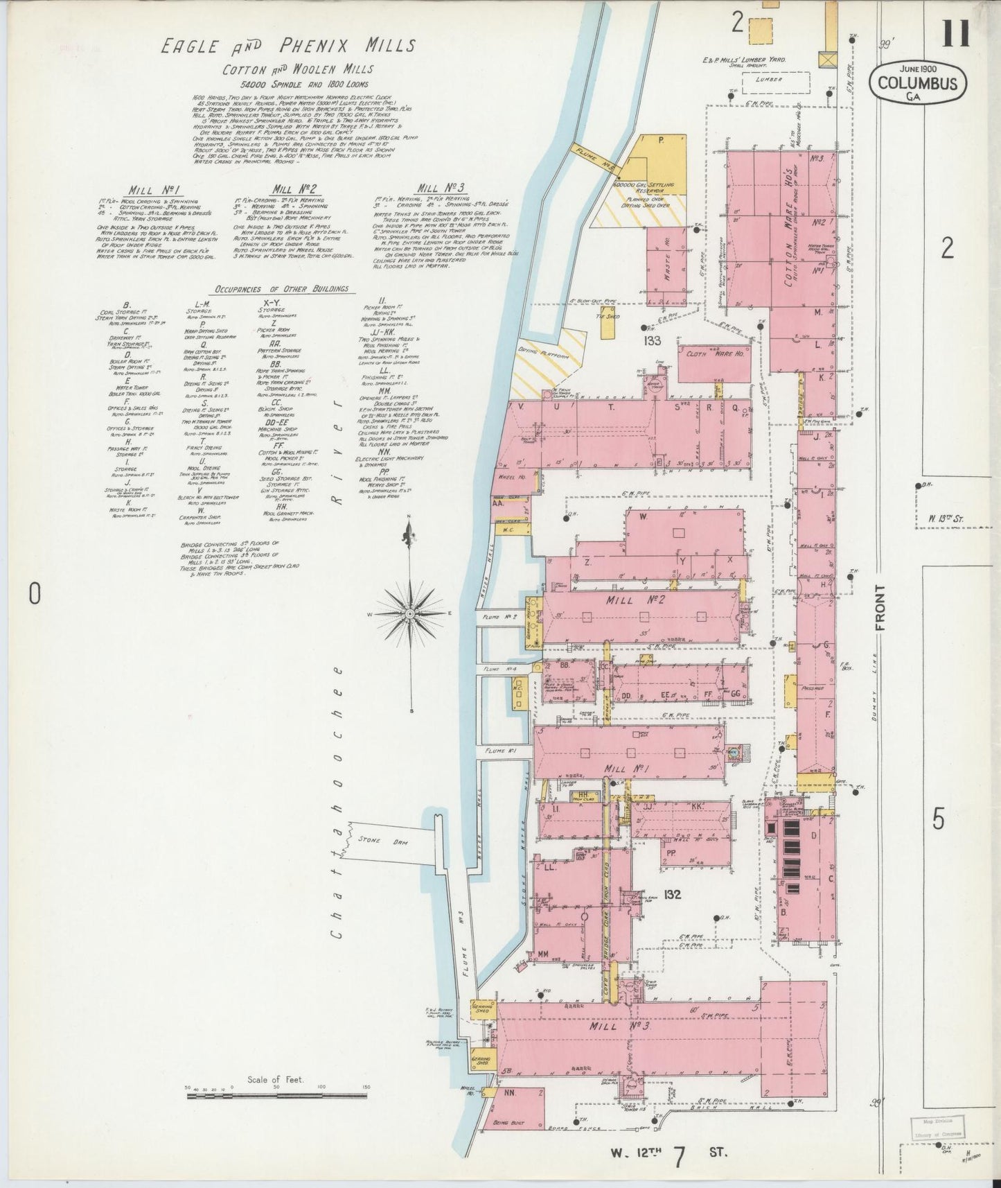 Sanborn Fire Insurance Map from Columbus, Muscogee County, Georgia (1900), Sheet #0011 - Historic Sanborn Fire Insurance Map Print, vintage old map wall art, antique decor, genealogy gift, Georgia Georgia map