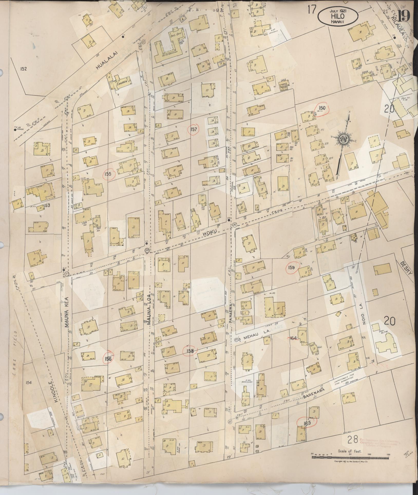 Sanborn Fire Insurance Map from Hilo, Hawaii County, Hawaii (1957), Sheet #0019 - Historic Sanborn Fire Insurance Map Print