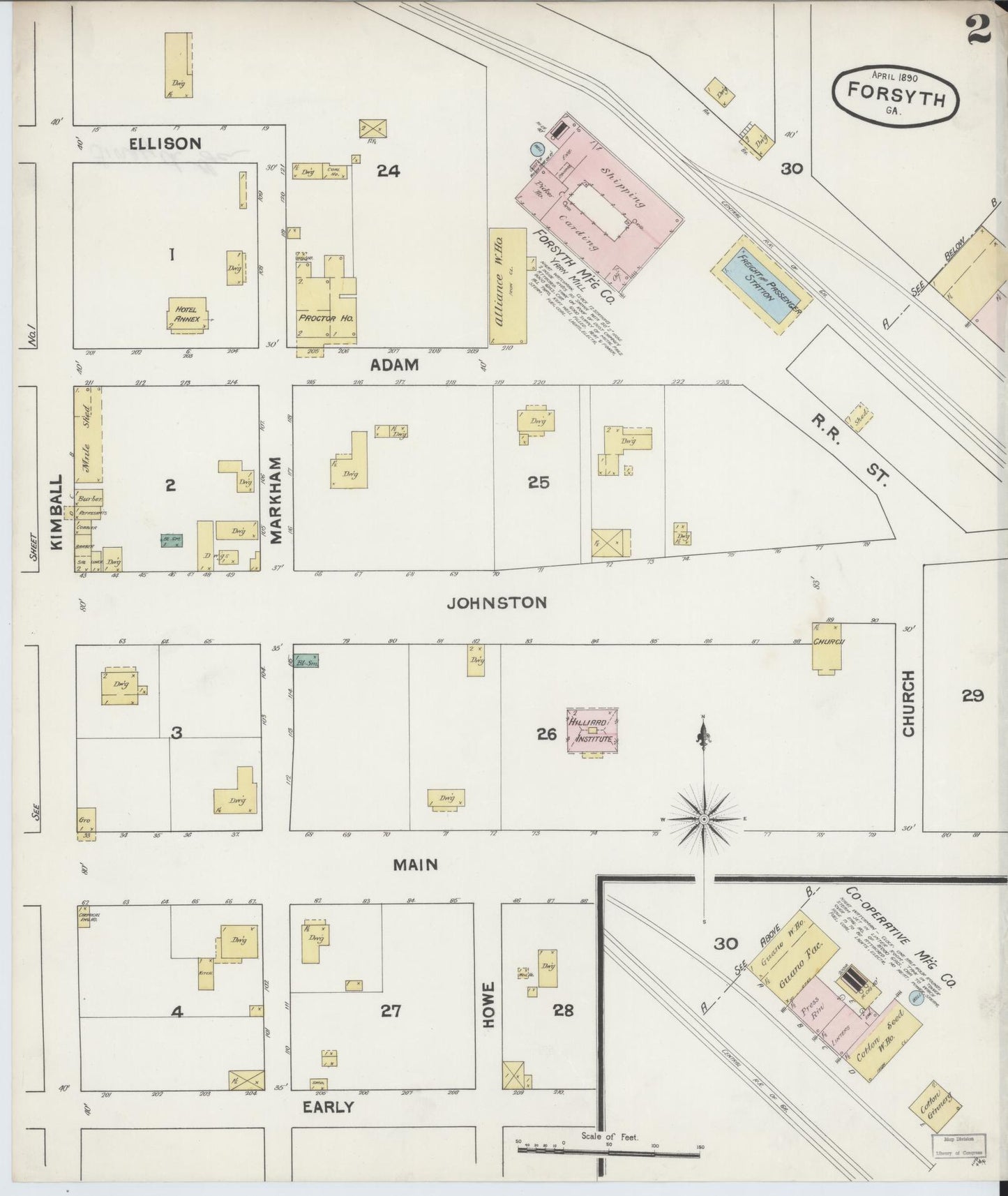 Sanborn Fire Insurance Map from Forsyth, Monroe County, Georgia (1890), Sheet #0002 - Complete Map Set gallery image, historic Sanborn map, vintage wall art, Georgia Georgia