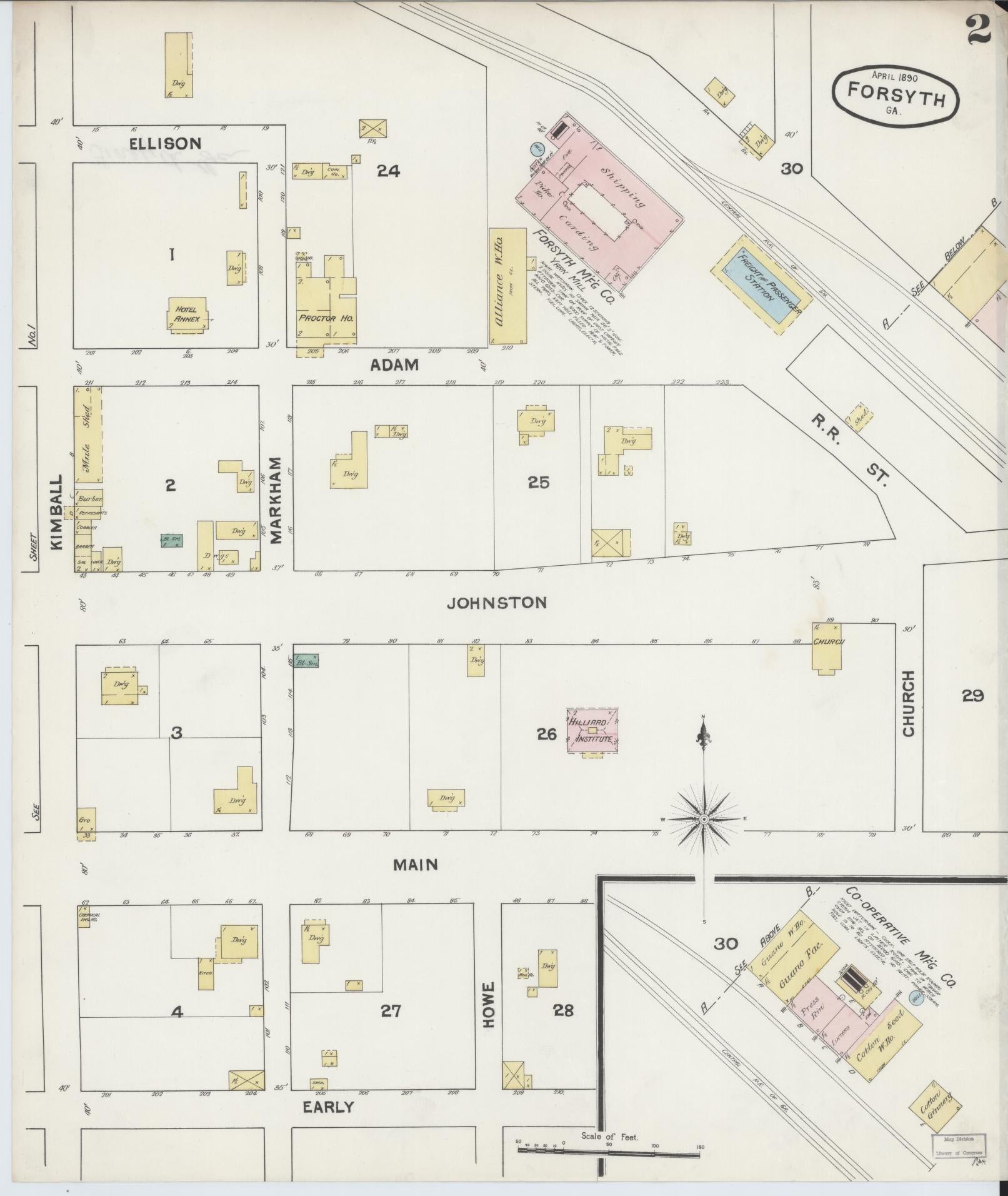 Sanborn Fire Insurance Map from Forsyth, Monroe County, Georgia (1890), Sheet #0002 - Complete Map Set gallery image, historic Sanborn map, vintage wall art, Georgia Georgia