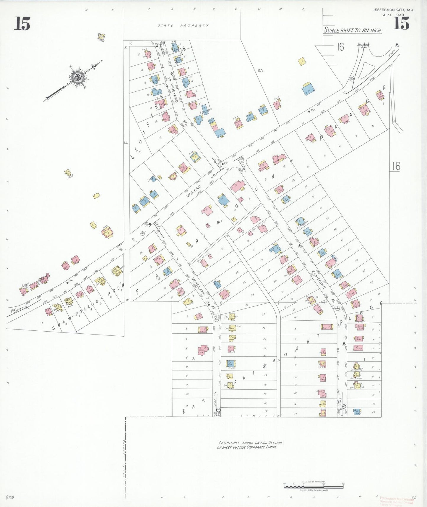 Sanborn Fire Insurance Map from Jefferson City, Cole County, Missouri (1939), Sheet #0015 - Complete Map Set gallery image, historic Sanborn map, vintage wall art, Missouri Missouri
