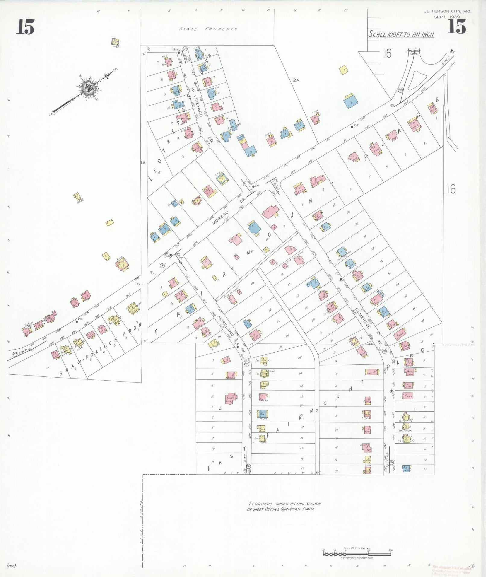 Sanborn Fire Insurance Map from Jefferson City, Cole County, Missouri (1939), Sheet #0015 - Complete Map Set gallery image, historic Sanborn map, vintage wall art, Missouri Missouri