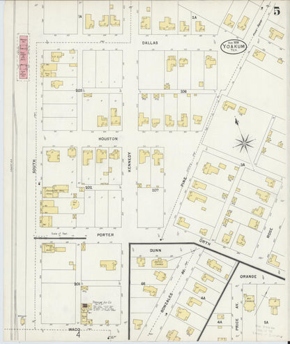 Sanborn Fire Insurance Map from Yoakum, De Witt And Lavaca Counties, Texas (1898), Sheet #0005 - Historic Sanborn Fire Insurance Map Print, vintage old map wall art, antique decor, genealogy gift, Texas Texas map