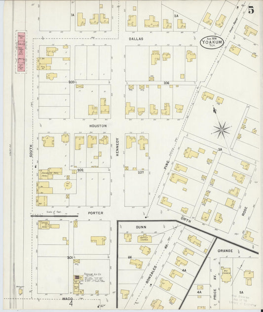Sanborn Fire Insurance Map from Yoakum, De Witt And Lavaca Counties, Texas (1898), Sheet #0005 - Historic Sanborn Fire Insurance Map Print, vintage old map wall art, antique decor, genealogy gift, Texas Texas map