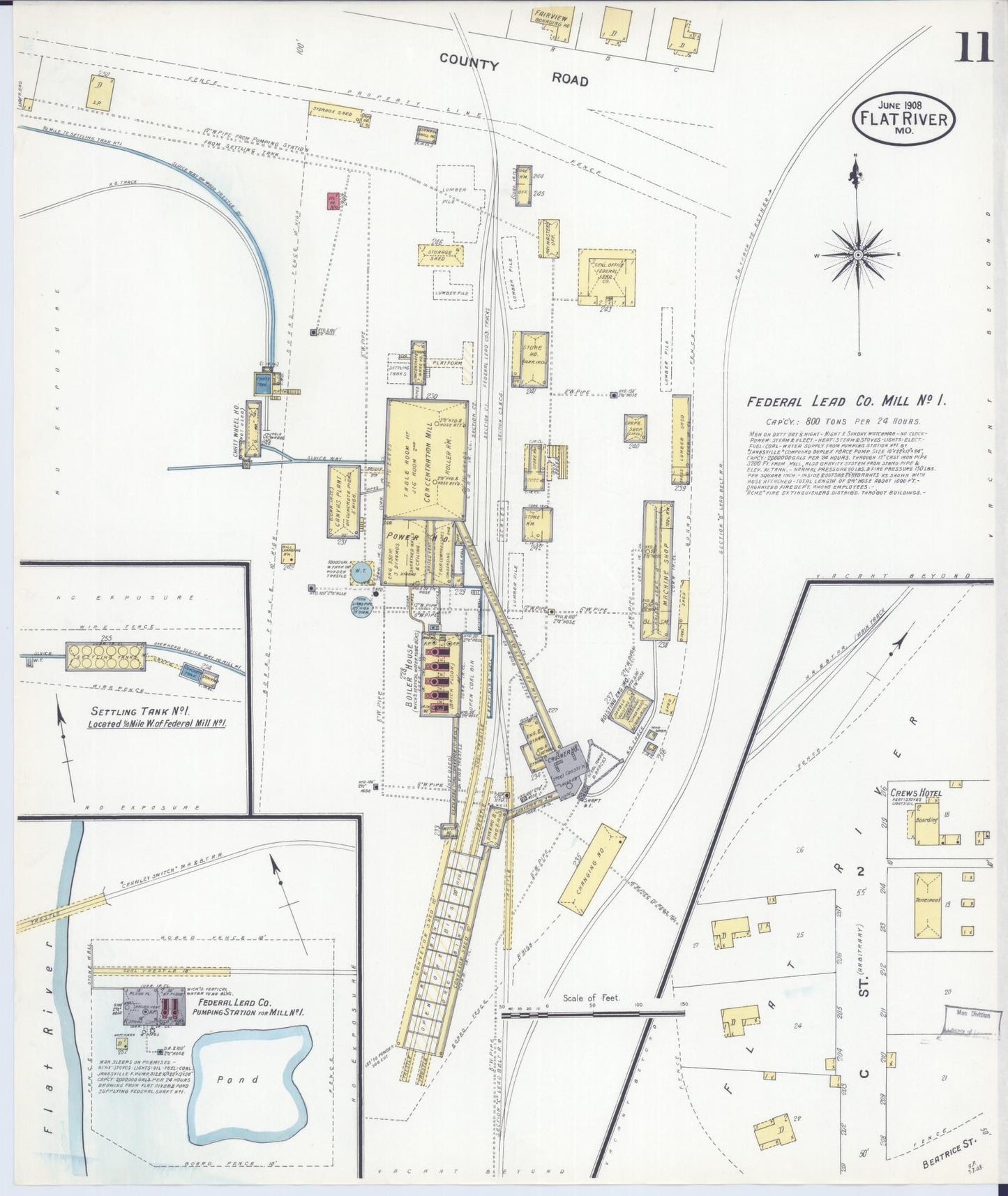 Sanborn Fire Insurance Map from Flat River, Saint Francois County, Missouri (1908), Sheet #0011 - Historic Sanborn Fire Insurance Map Print, vintage old map wall art, antique decor, genealogy gift, Missouri Missouri map