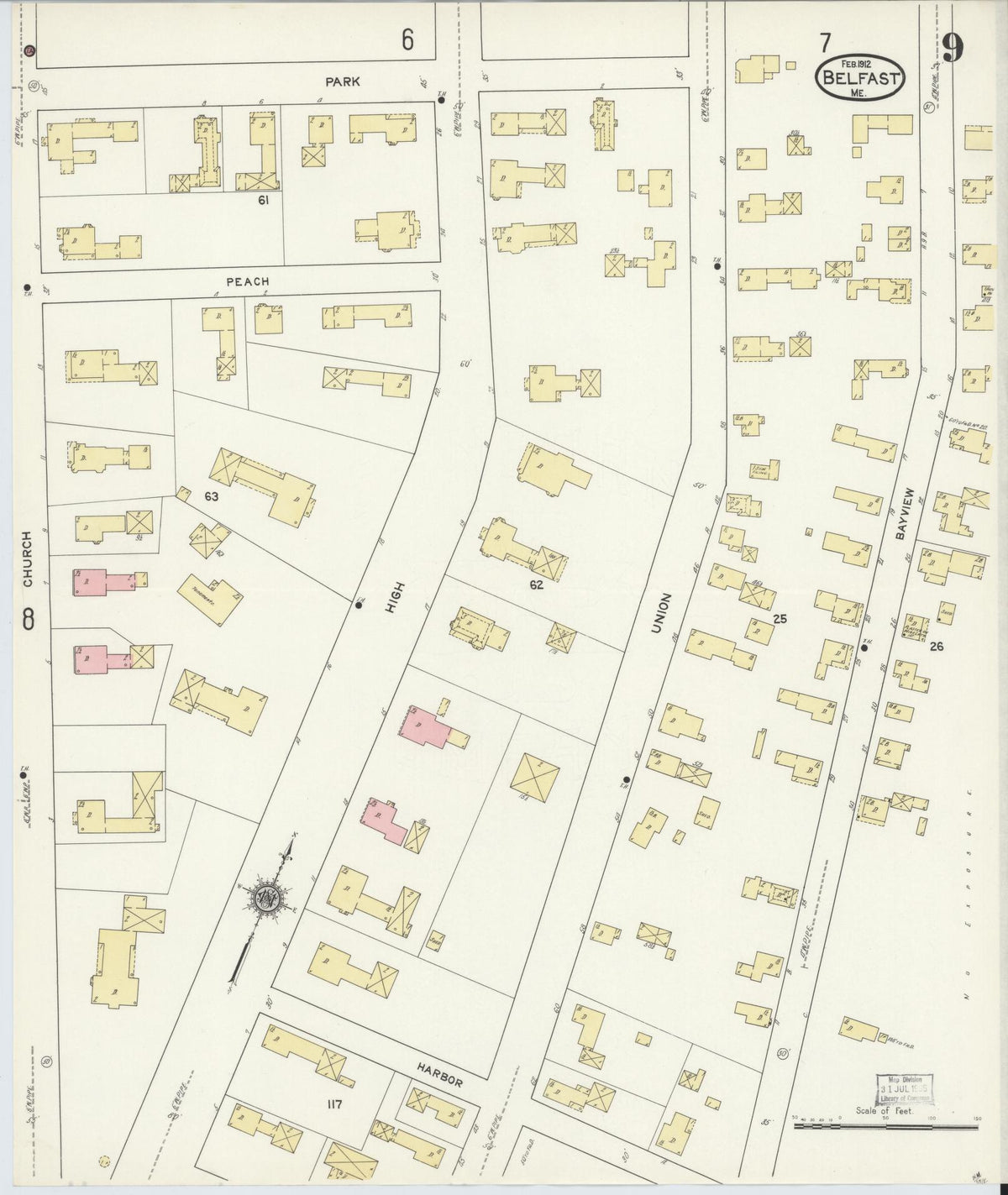 Sanborn Fire Insurance Map from Belfast, Waldo County, Maine (1912), Sheet #0009 - Complete Map Set gallery image, historic Sanborn map, vintage wall art, Maine Maine
