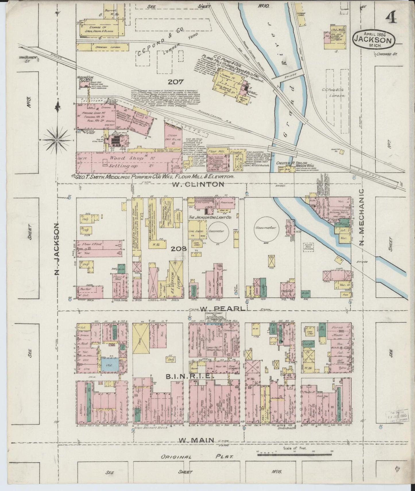 Sanborn Fire Insurance Map from Jackson, Jackson County, Michigan (1886), Sheet #0004 - Complete Map Set gallery image, historic Sanborn map, vintage wall art, Michigan Michigan