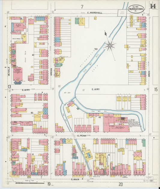 Sanborn Fire Insurance Map from Norristown, Montgomery County, Pennsylvania (1902), Sheet #0014 - Historic Sanborn Fire Insurance Map Print, vintage old map wall art, antique decor, genealogy gift, Pennsylvania Pennsylvania map