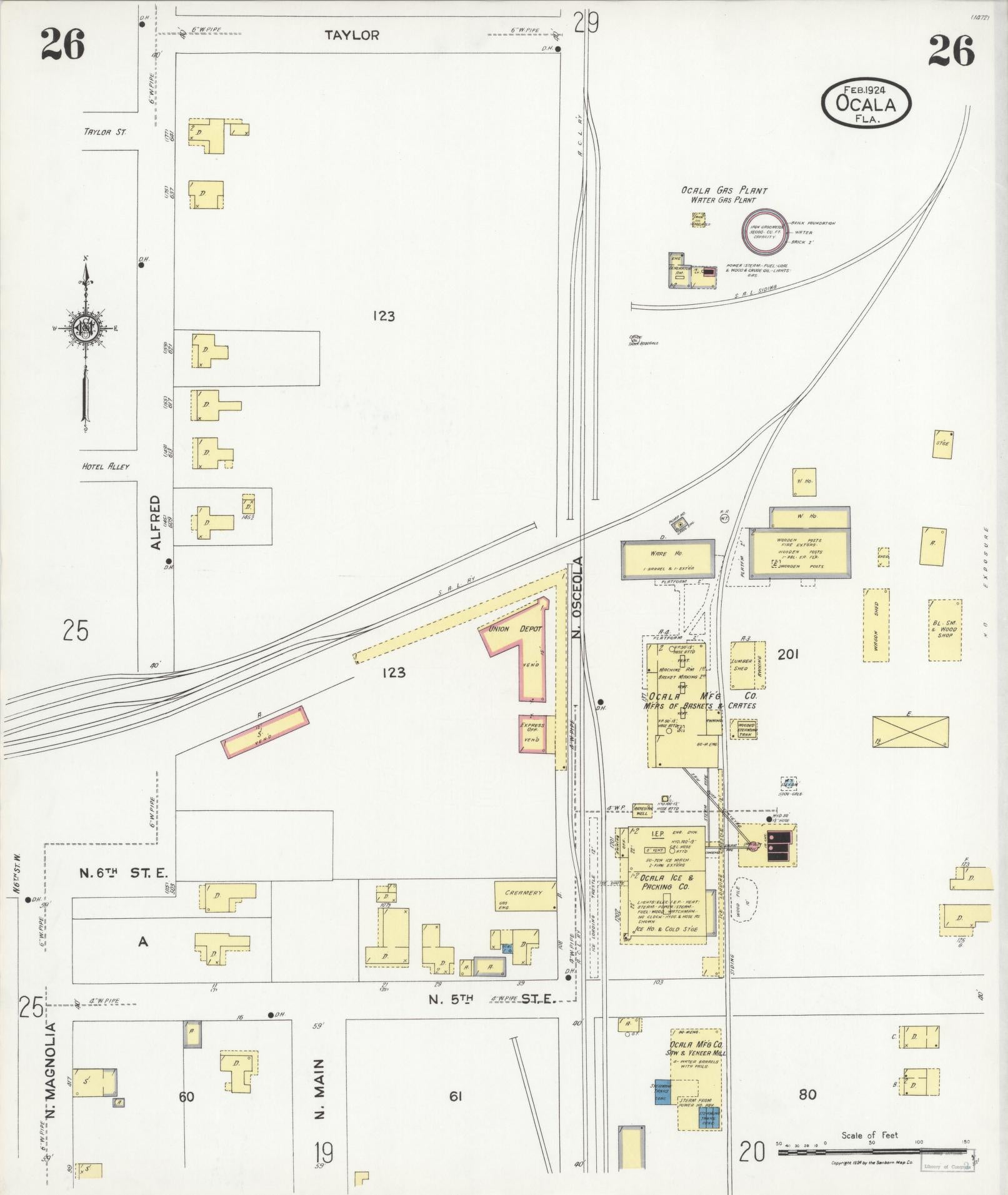 Sanborn Fire Insurance Map from Ocala, Marion County, Florida (1924), Sheet #0026 - Complete Map Set gallery image, historic Sanborn map, vintage wall art, Florida Florida
