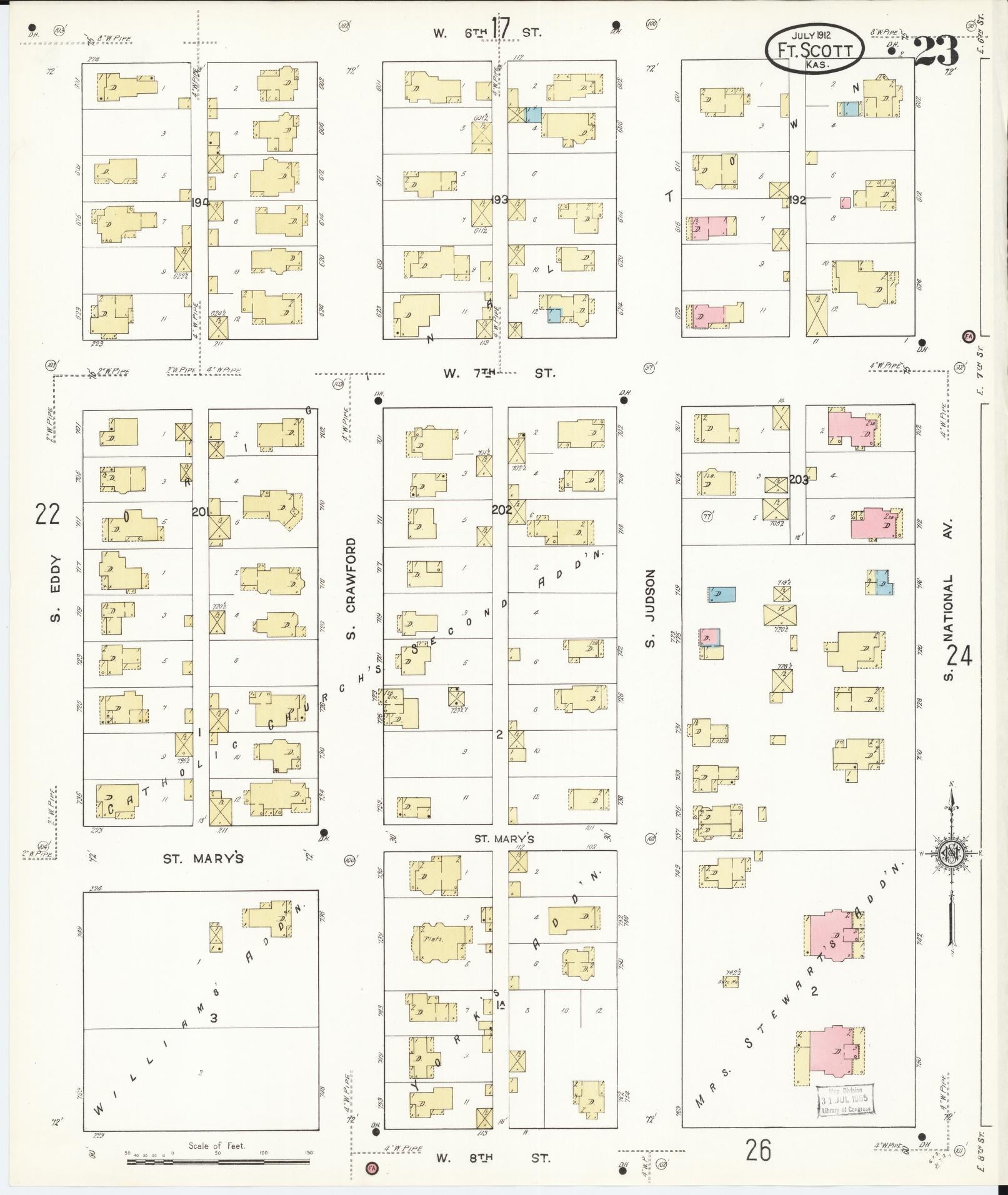 Sanborn Fire Insurance Map from Fort Scott, Bourbon County, Kansas (1912), Sheet #0023 - Historic Sanborn Fire Insurance Map Print, vintage old map wall art, antique decor, genealogy gift, Kansas Kansas map