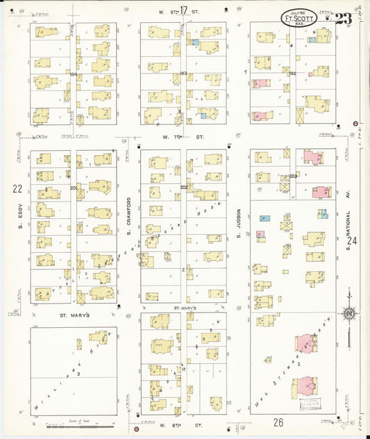 Sanborn Fire Insurance Map from Fort Scott, Bourbon County, Kansas (1912), Sheet #0023 - Historic Sanborn Fire Insurance Map Print, vintage old map wall art, antique decor, genealogy gift, Kansas Kansas map