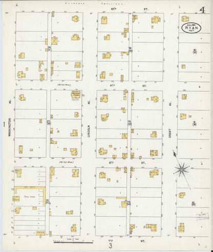 Sanborn Fire Insurance Map from Ryan, Jefferson County, Oklahoma (1904), Sheet #0004 - Complete Map Set gallery image, historic Sanborn map, vintage wall art, Oklahoma Oklahoma