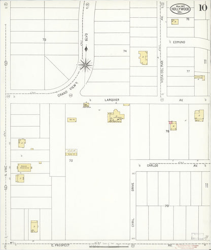 Sanborn Fire Insurance Map from Hollywood, Los Angeles County, California (1907), Sheet #0010 - Complete Map Set gallery image, historic Sanborn map, vintage wall art, California California