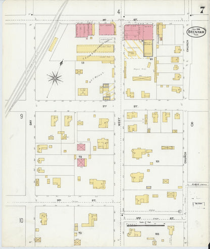 Sanborn Fire Insurance Map from Brenham, Washington County, Texas (1906), Sheet #0007 - Historic Sanborn Fire Insurance Map Print, vintage old map wall art, antique decor, genealogy gift, Texas Texas map