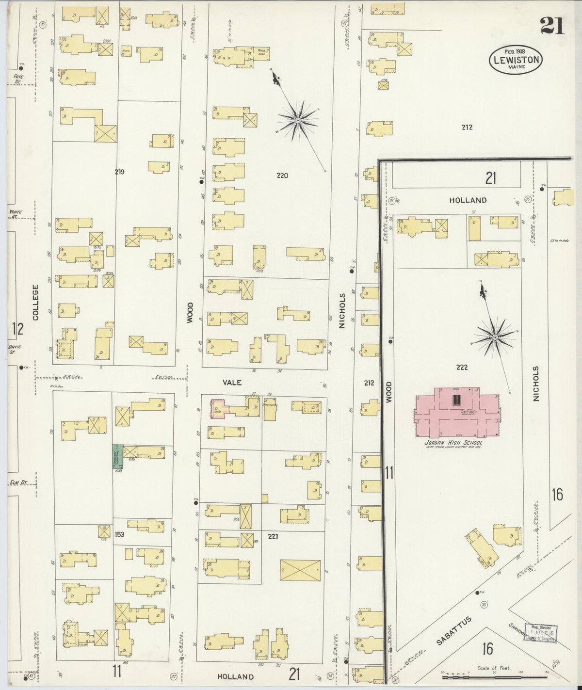 Sanborn Fire Insurance Map from Lewiston, Androscoggin County, Maine (1908), Sheet #0021 - Complete Map Set gallery image, historic Sanborn map, vintage wall art, Maine Maine