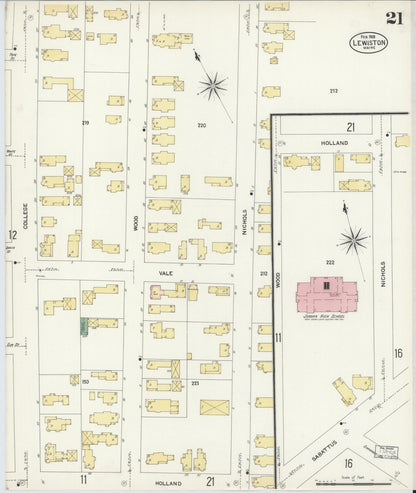 Sanborn Fire Insurance Map from Lewiston, Androscoggin County, Maine (1908), Sheet #0021 - Complete Map Set gallery image, historic Sanborn map, vintage wall art, Maine Maine