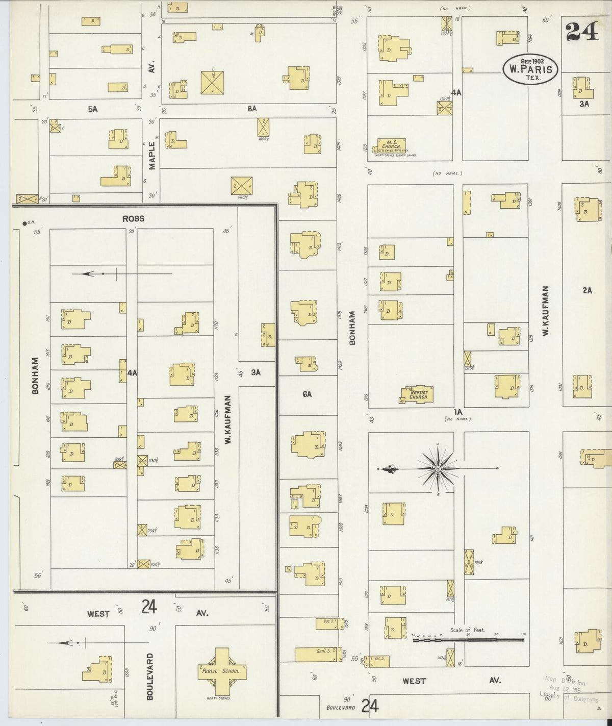 Sanborn Fire Insurance Map from Paris, Lamar County, Texas (1902), Sheet #0024 - Complete Map Set gallery image, historic Sanborn map, vintage wall art, Texas Texas