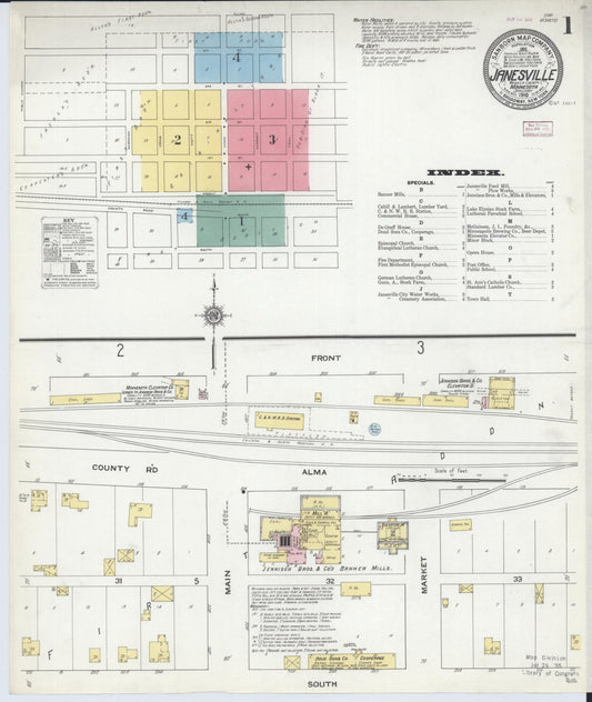 Sanborn Fire Insurance Map from Janesville, Waseca County, Minnesota (1910), Sheet #0001 - Complete Map Set gallery image, historic Sanborn map, vintage wall art, Minnesota Minnesota