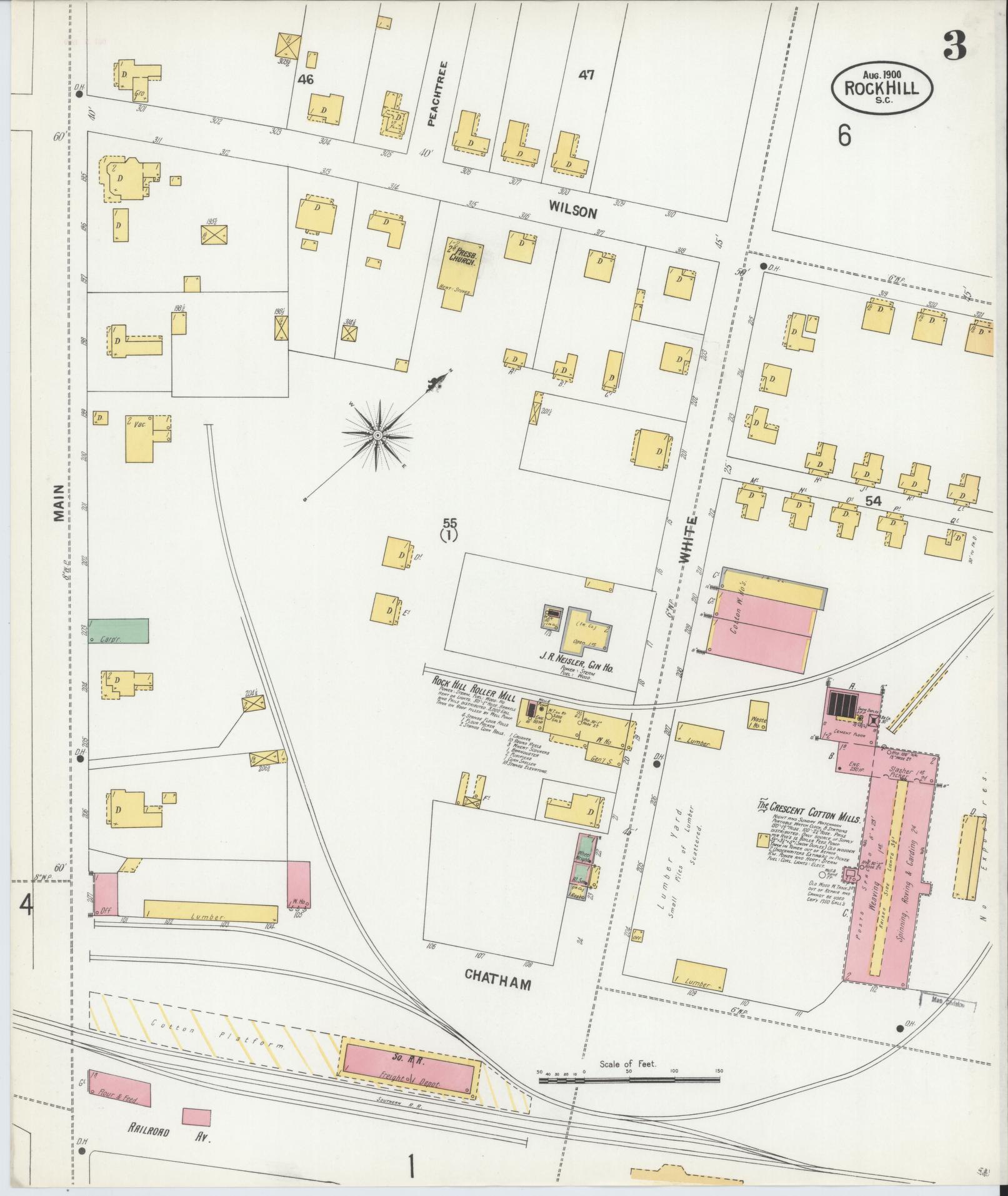 Sanborn Fire Insurance Map from Rock Hill, York County, South Carolina (1900), Sheet #0003 - Historic Sanborn Fire Insurance Map Print, vintage old map wall art, antique decor, genealogy gift, South Carolina South Carolina map
