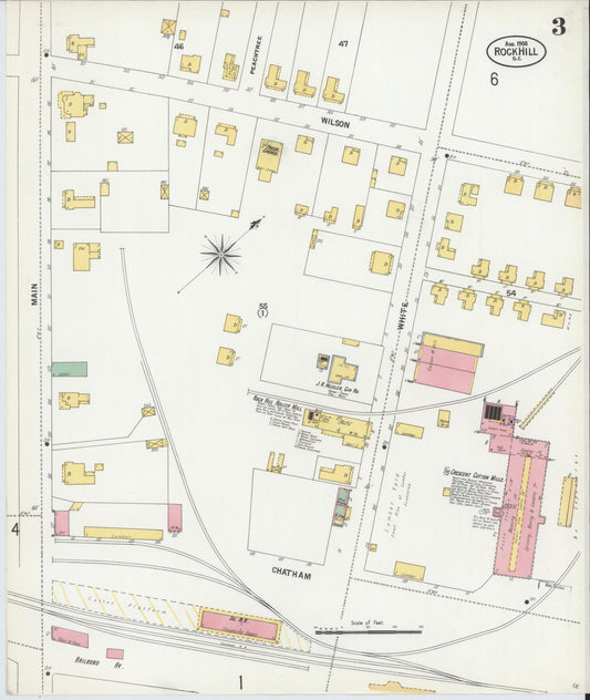 Sanborn Fire Insurance Map from Rock Hill, York County, South Carolina (1900), Sheet #0003 - Historic Sanborn Fire Insurance Map Print, vintage old map wall art, antique decor, genealogy gift, South Carolina South Carolina map
