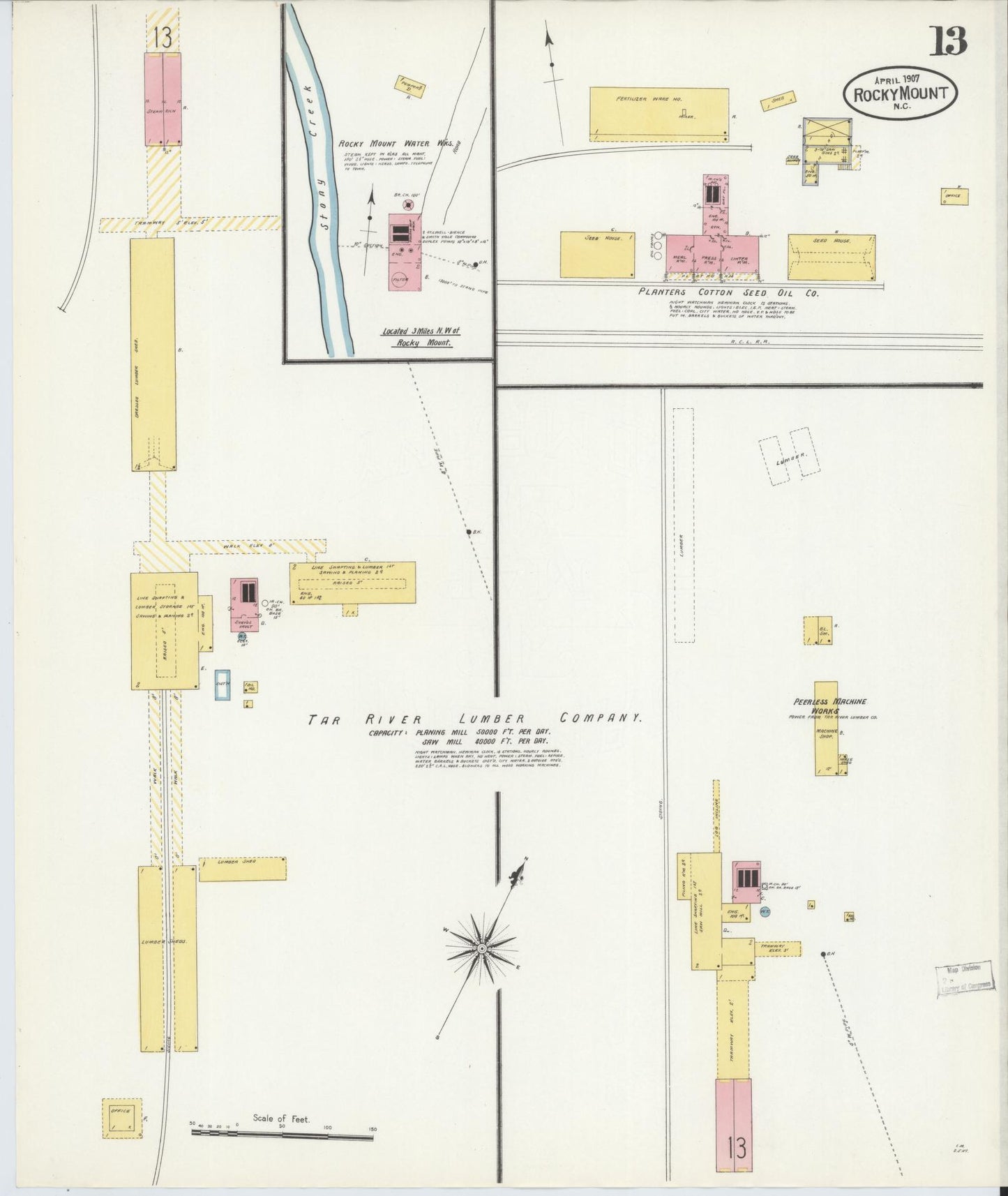 Sanborn Fire Insurance Map from Rocky Mount, Edgecombe And Nash Counties, North Carolina (1907), Sheet #0013 - Complete Map Set gallery image, historic Sanborn map, vintage wall art, North Carolina North Carolina