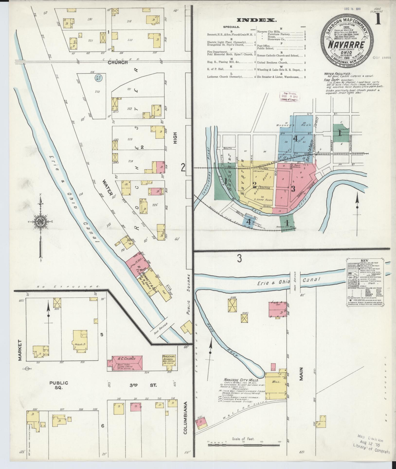 Sanborn Fire Insurance Map from Navarre, Stark County, Ohio (1911), Sheet #0001 - Historic Sanborn Fire Insurance Map Print, vintage old map wall art, antique decor, genealogy gift, Ohio Ohio map
