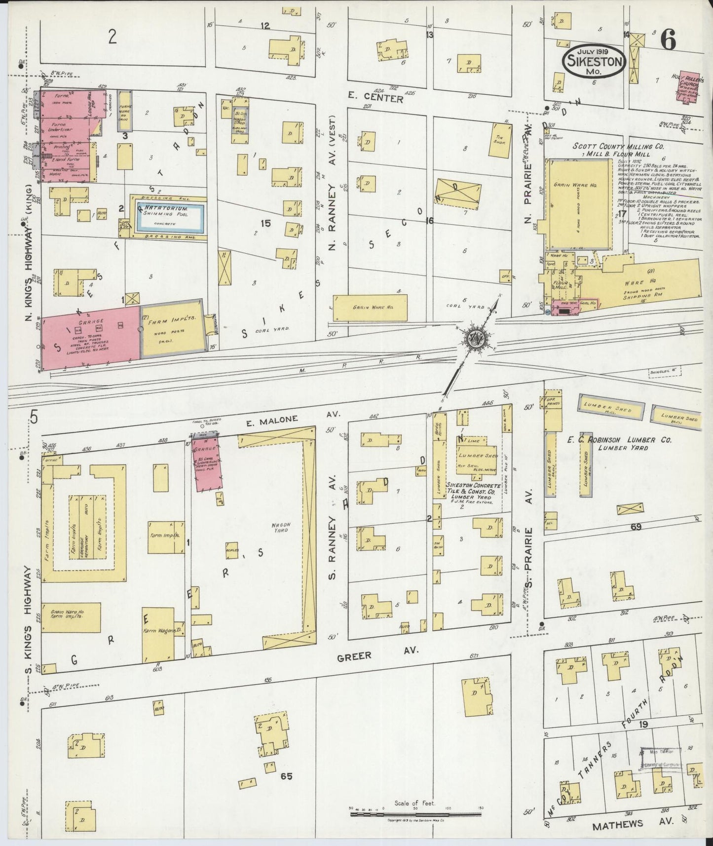 Sanborn Fire Insurance Map from Sikeston, Scott County, Missouri (1919), Sheet #0006 - Historic Sanborn Fire Insurance Map Print, vintage old map wall art, antique decor, genealogy gift, Missouri Missouri map